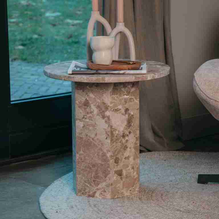 Bendt Ronde Bijzettafel Lasonya Travertin, 50cm - Beige