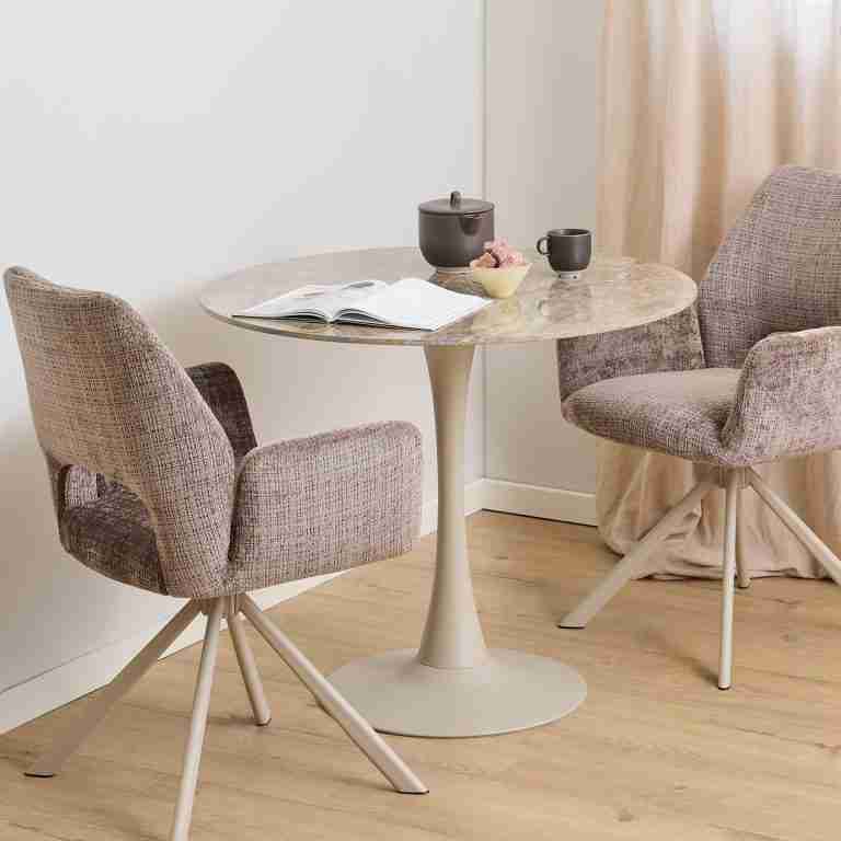 Bendt Ronde Bistrotafel Tempest Keramiek met marmerlook, 90cm - Bruin/Grijs