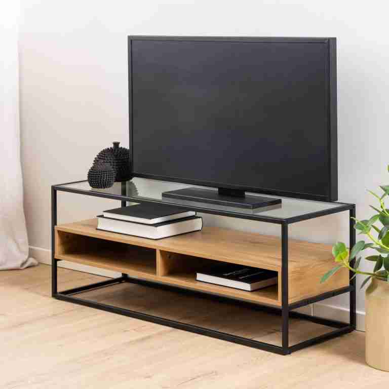 Bendt TV-meubel Maikel Eiken en glas, 120cm - Transparant