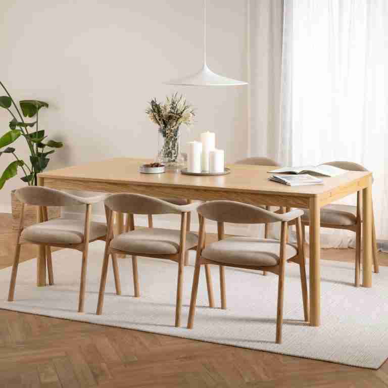 Bendt Uitschuifbare Eettafel Jerad Eiken, 200/250/300 x 100cm - Naturel - Japandi