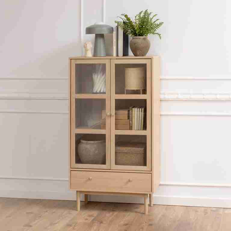 Bendt Vitrinekast Ove Eiken Whitewash, 145 x 80cm - Wit