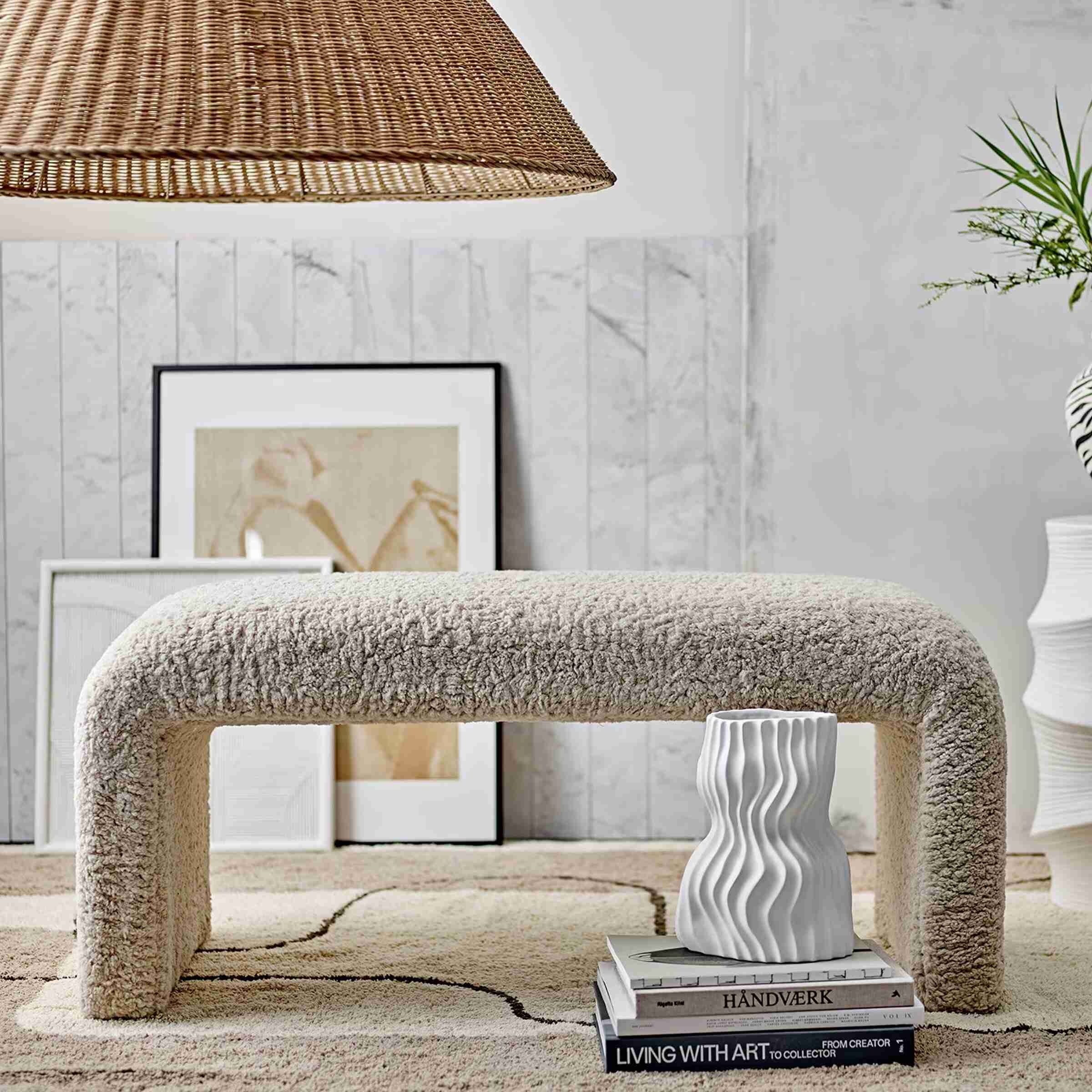 Bloomingville Bankje Bobbie bouclé stof - beige
