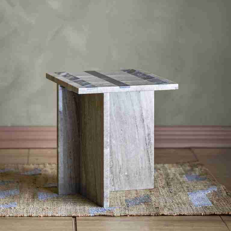 Bloomingville Bijzettafel Clea Marmer, 36cm - Bruin - Vierkant