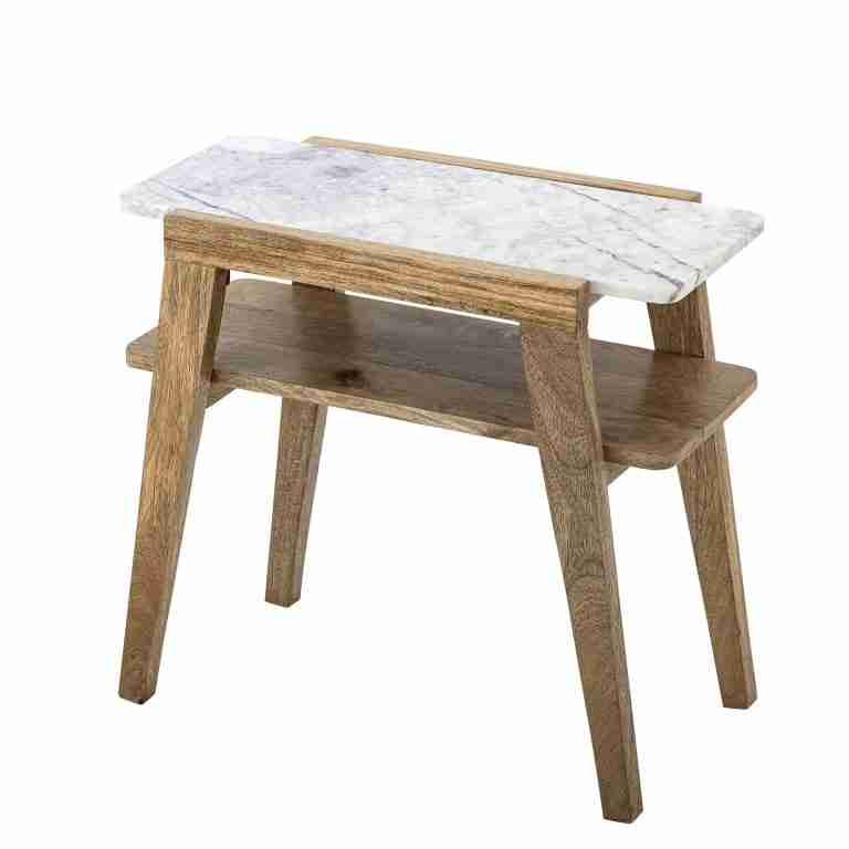 Bloomingville Bijzettafel Livi Marmer en mangohout, 61 x 30cm - Naturel
