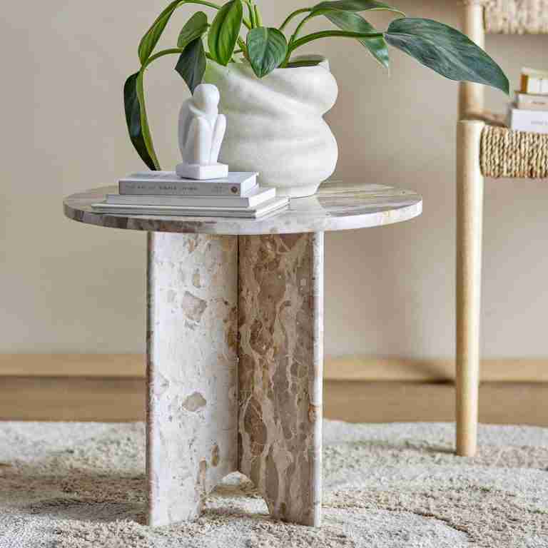 Bloomingville Ronde Bijzettafel Jasmia Marmer 46cm - Bruin