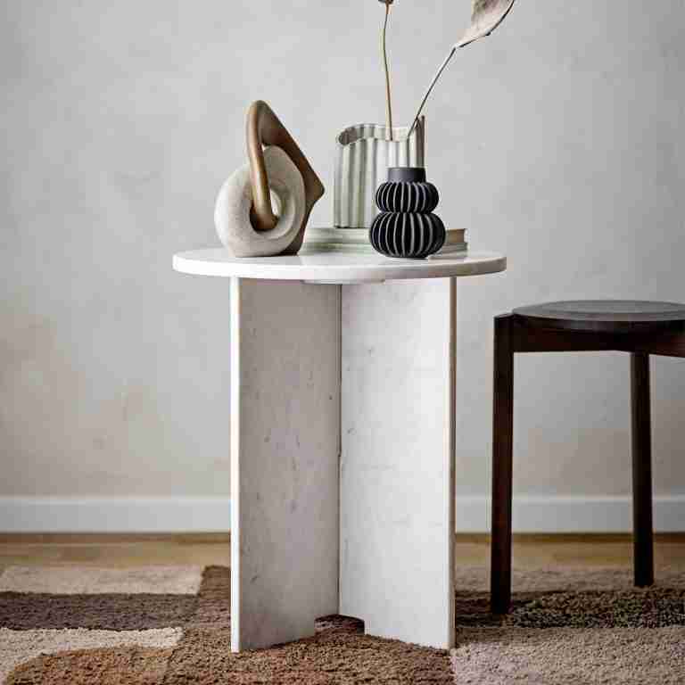 Bloomingville Ronde Bijzettafel Jasmia Marmer 46cm - Wit