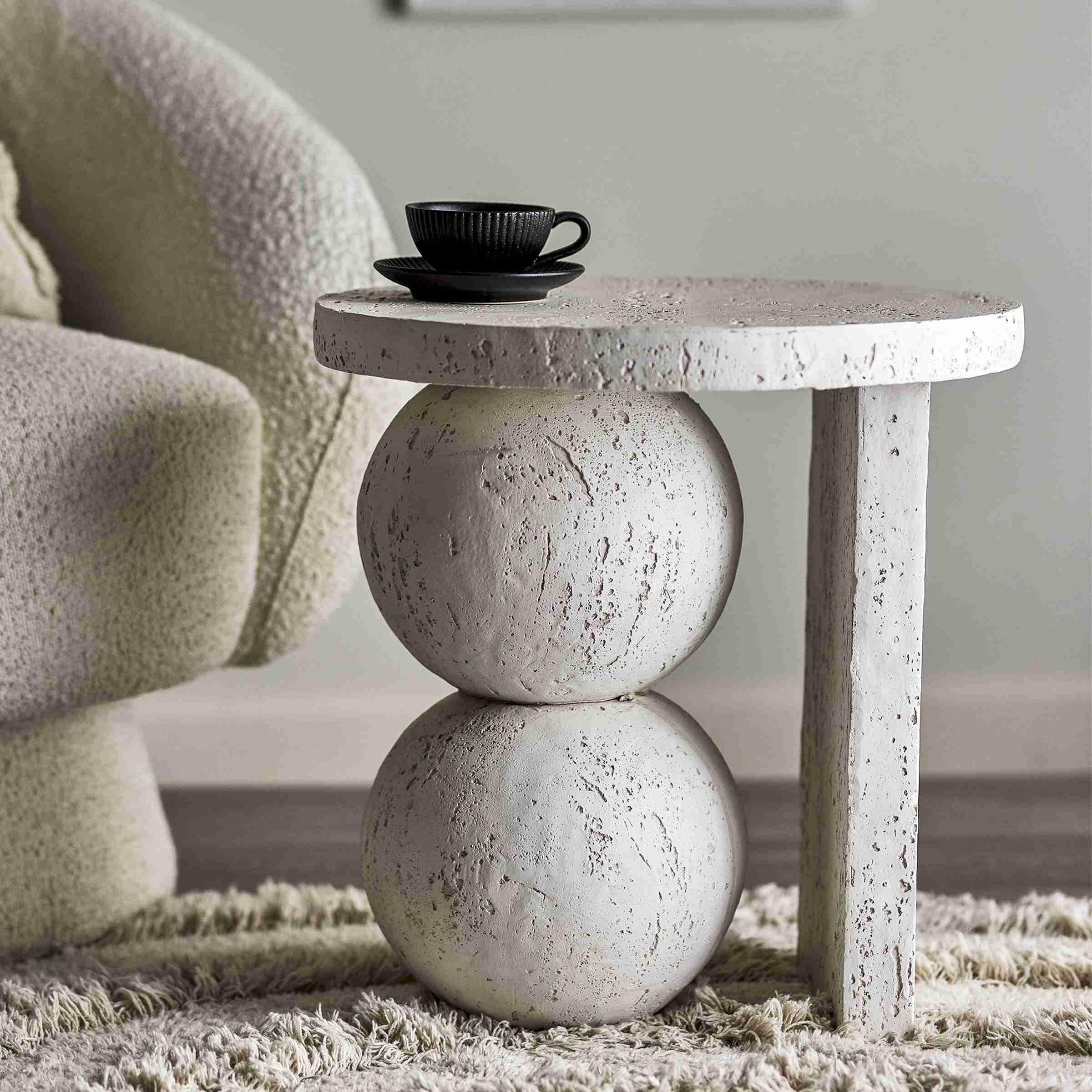 Bloomingville Ronde Bijzettafel Tally Travertinlook, 46cm - Wit