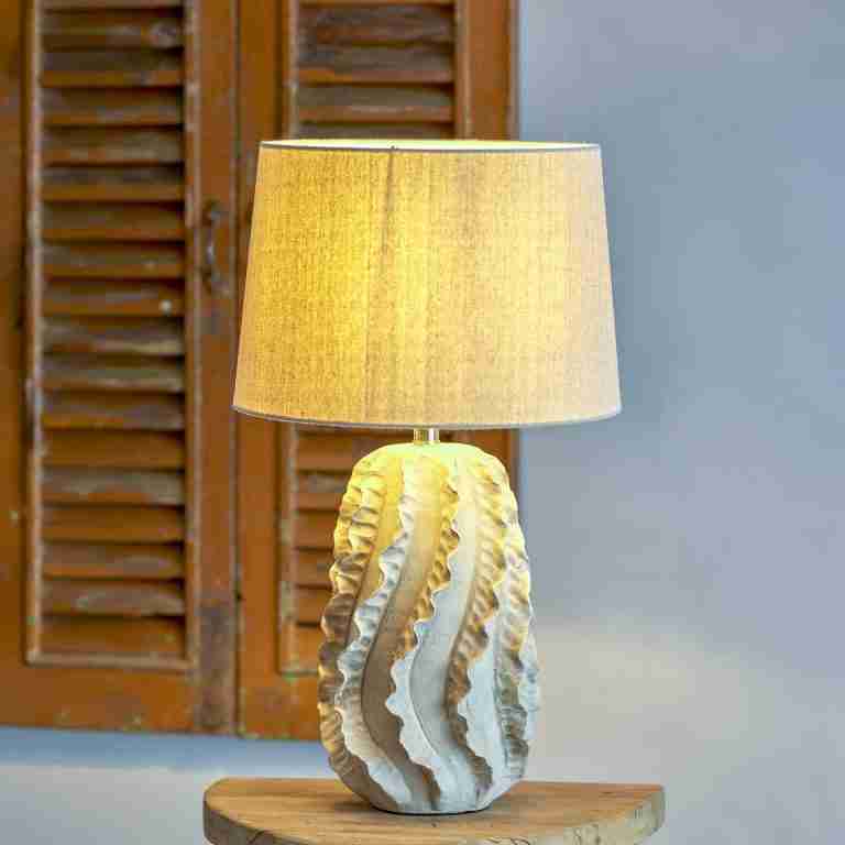 Bloomingville Tafellamp Natika Linnen en steen, 64cm hoog - Naturel