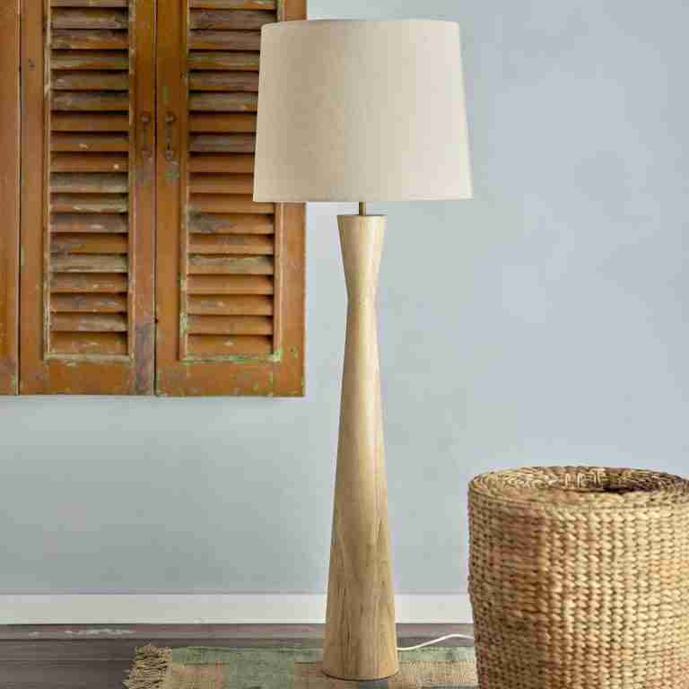 Bloomingville Vloerlamp Leonor Linnen en rubberhout, 130cm hoog - Naturel