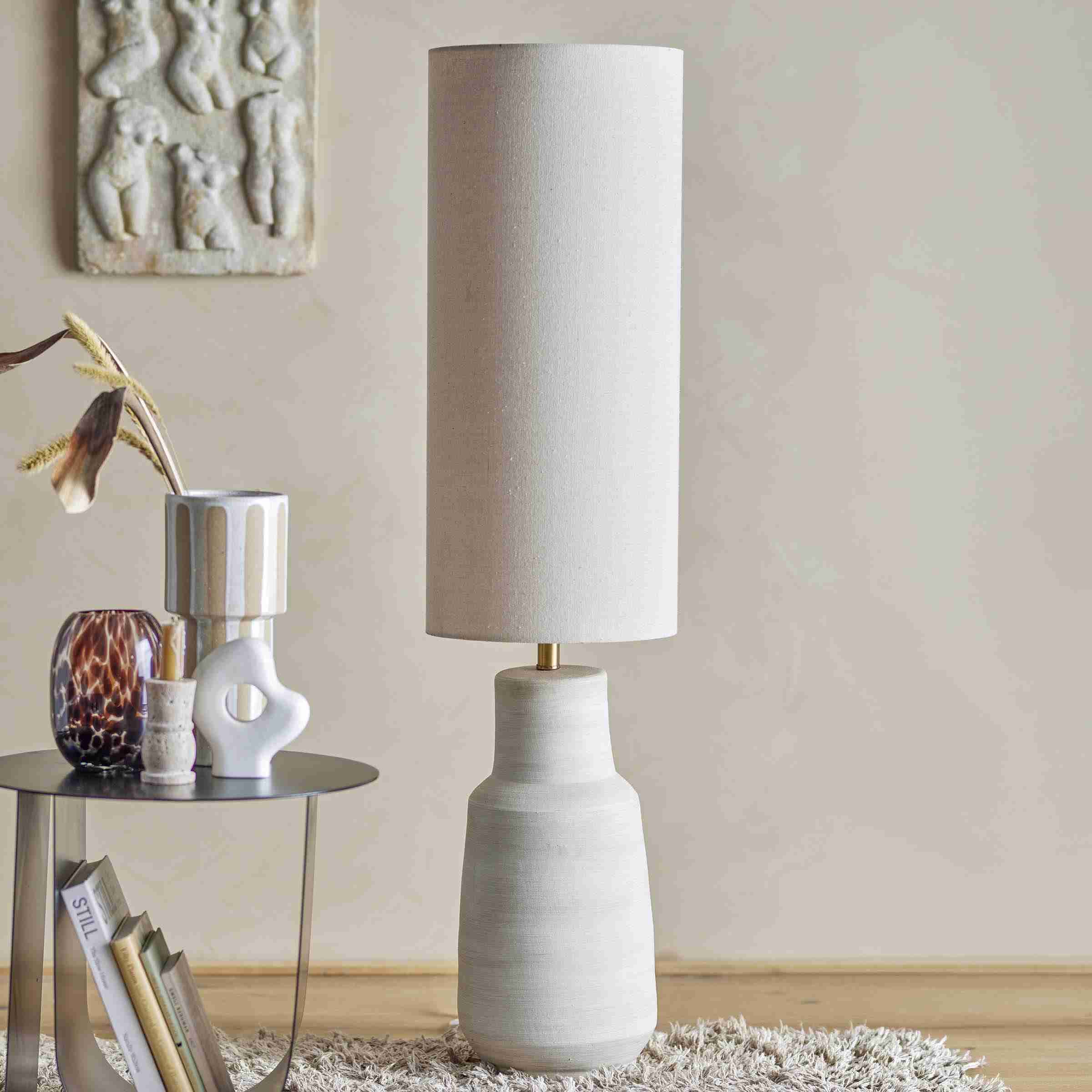 Bloomingville Vloerlamp Linetta Linnen en terracotta, 113cm hoog - Wit