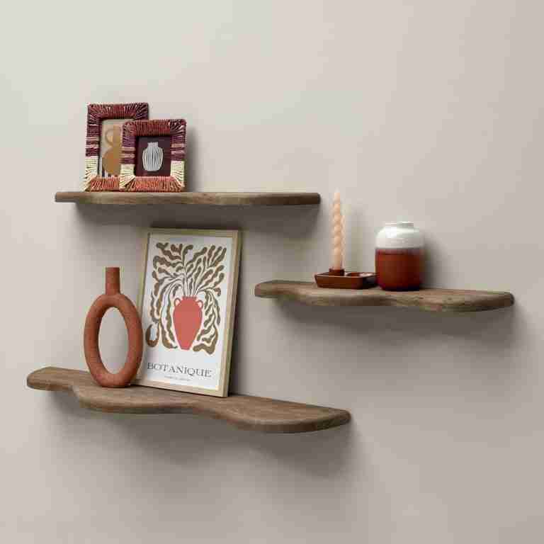 Brix Organische Wandplank Livo Mangohout, set van 3 stuks - Bruin
