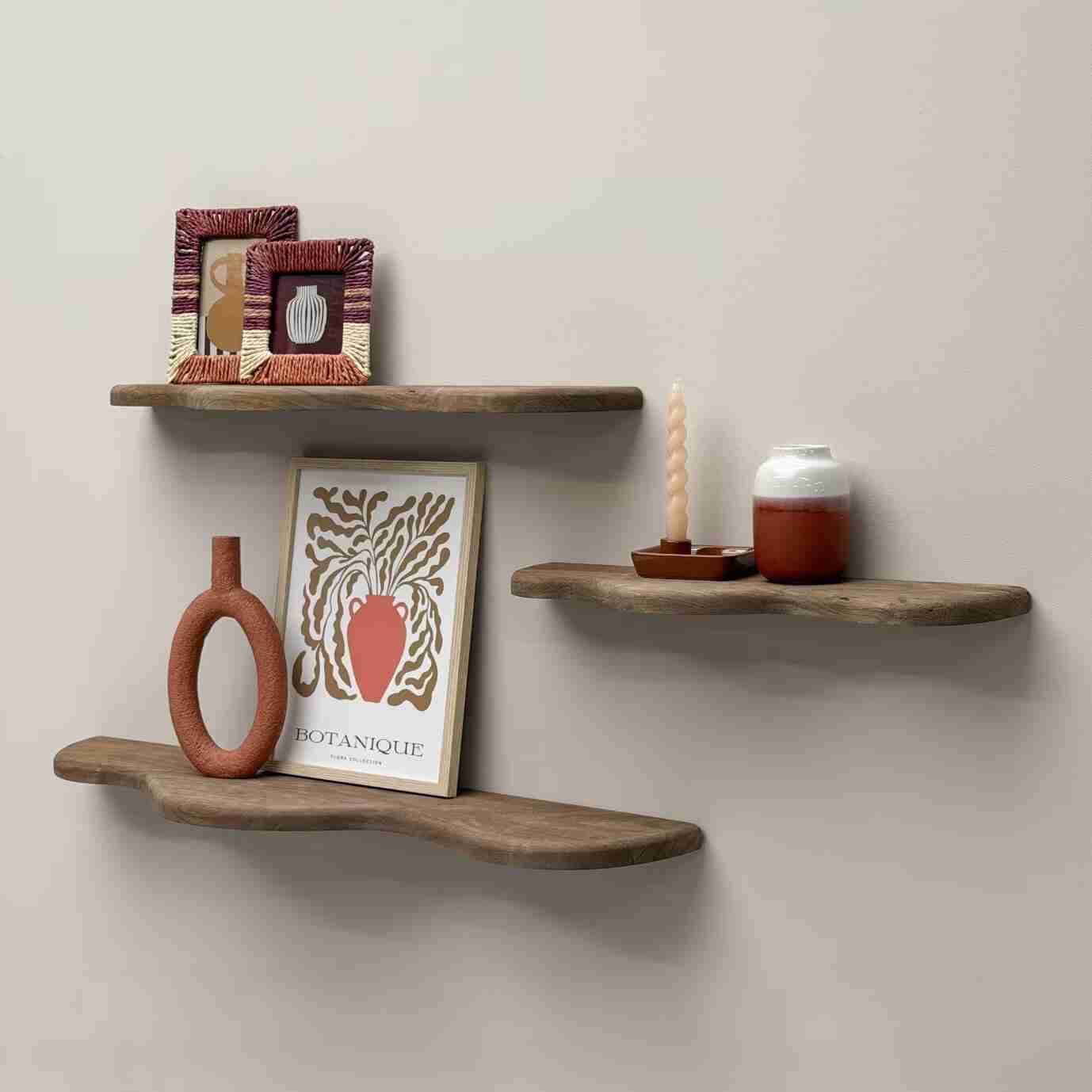 Brix Organische Wandplank Livo Mangohout, set van 3 stuks - Bruin