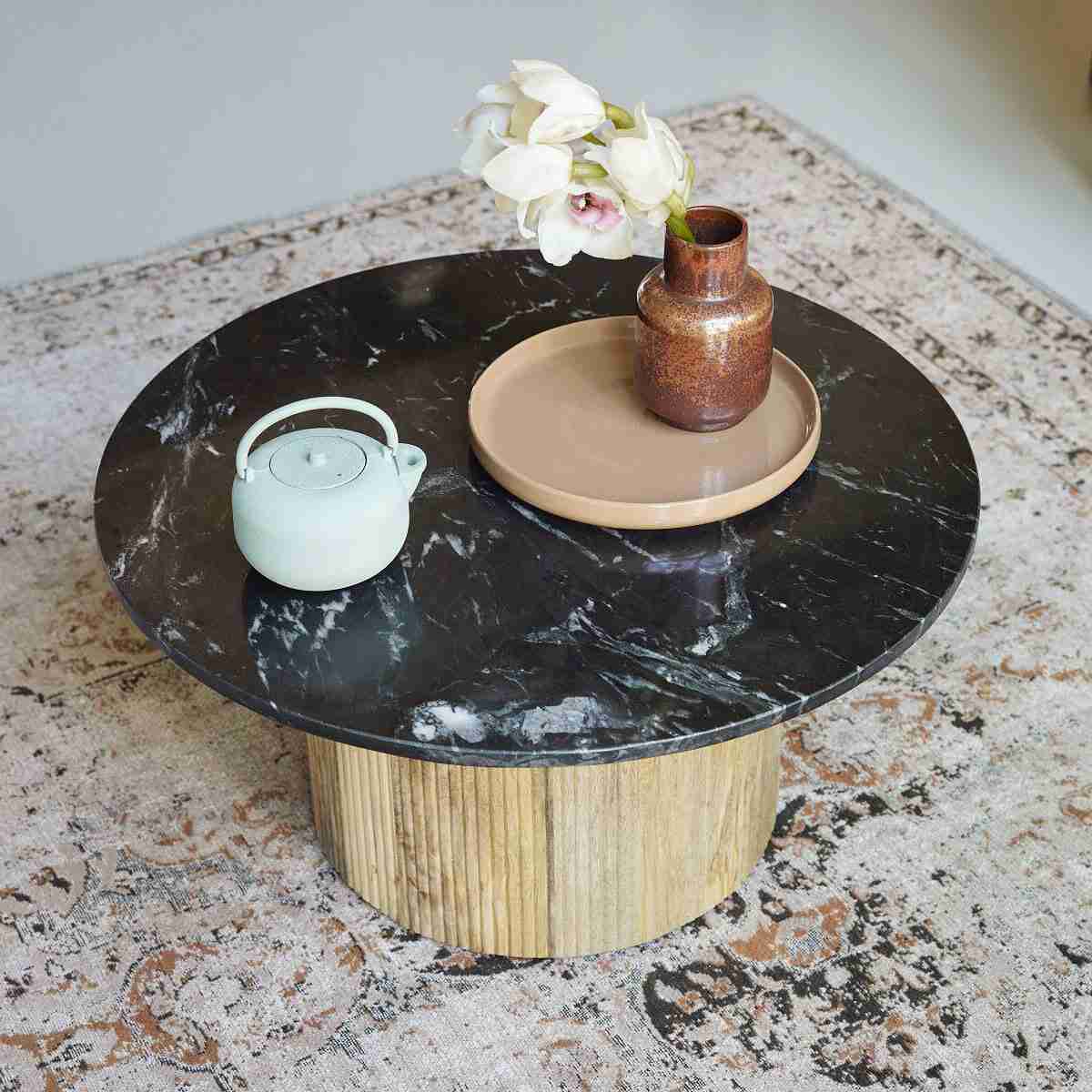 Brix Salontafel Nova Mangohout en marmer - Zwart - Rond