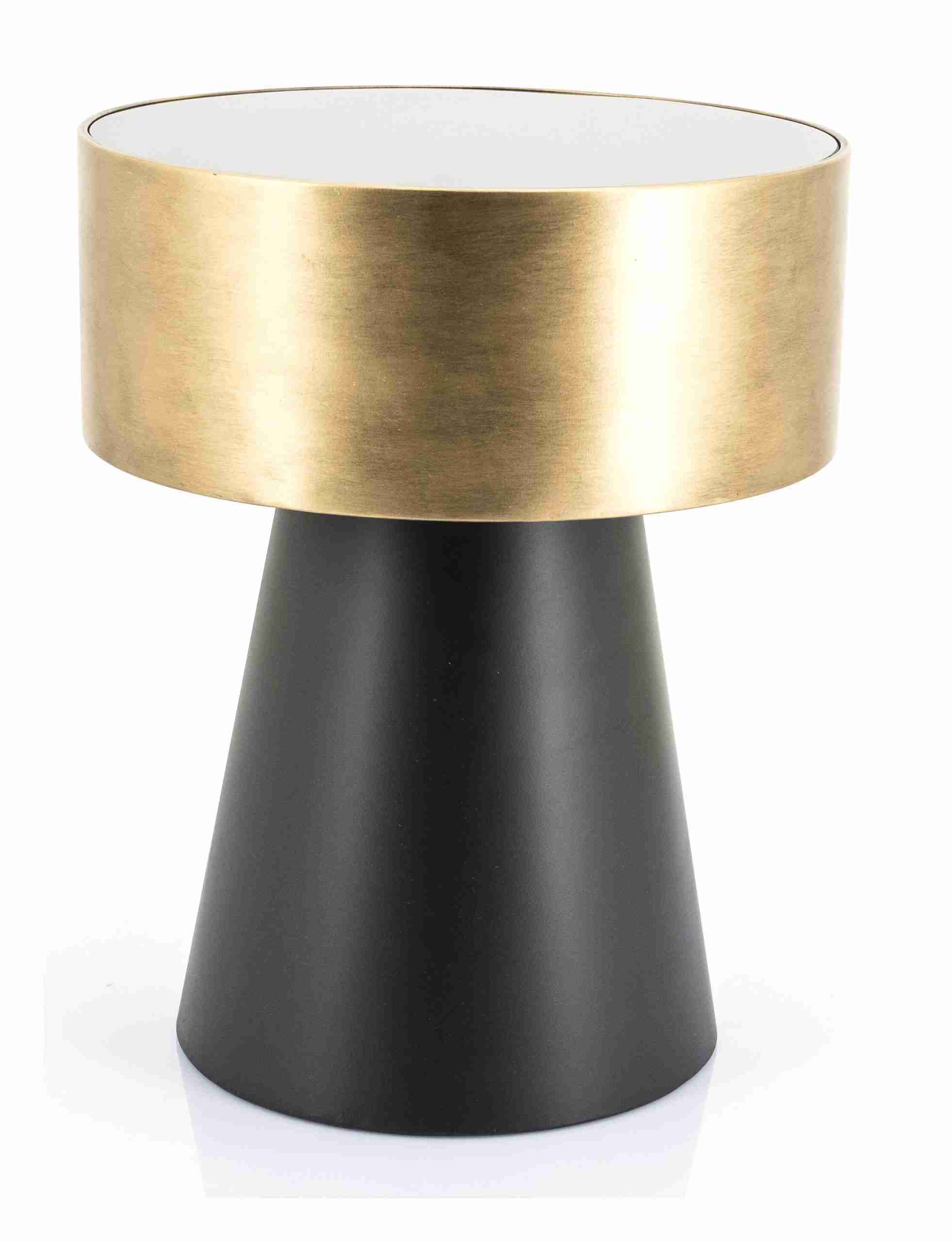 By-Boo Bijzettafel Bunga 40cm zwart/goud met glazen blad - Rond