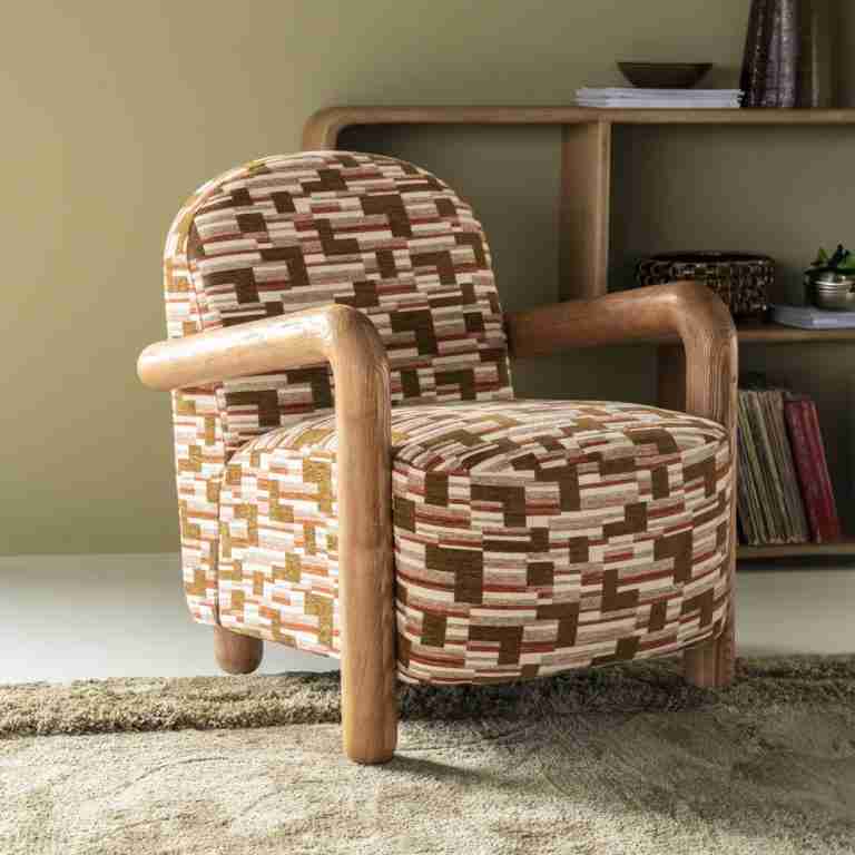 By-Boo Fauteuil Retrova Grafische print en hout - Veelkleurig