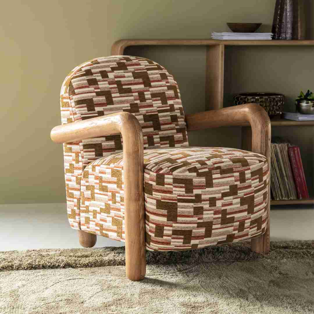 By-Boo Fauteuil Retrova Grafische print en hout - Veelkleurig