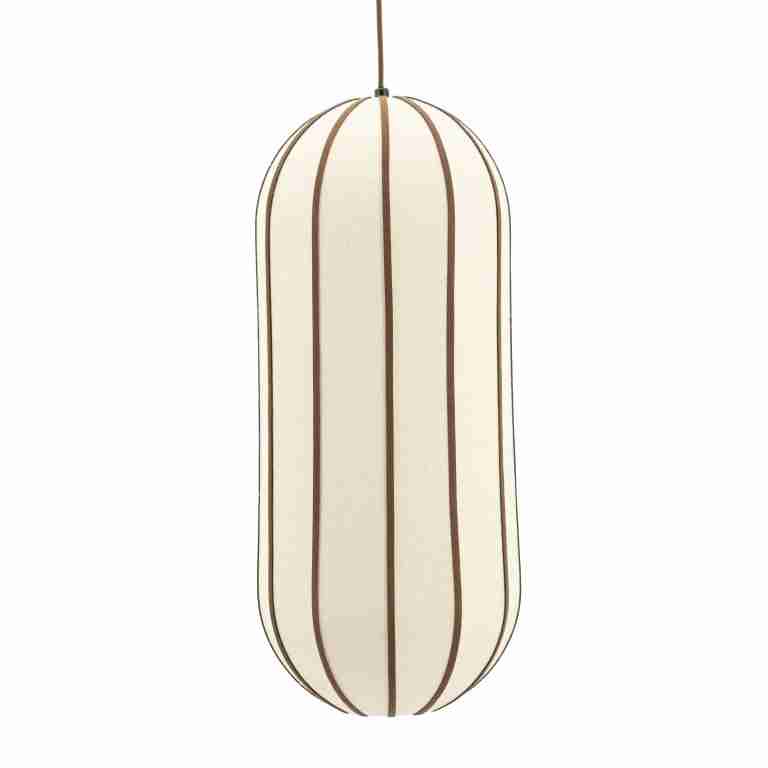 By-Boo Hanglamp Cocoon Linnen en leder, 28cm - Bruin