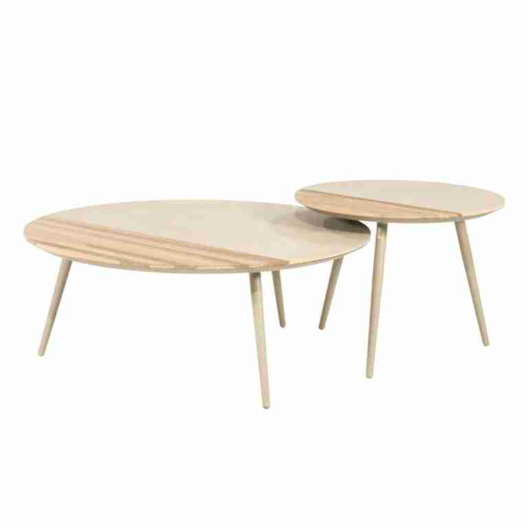By-Boo Organische Salontafel Diago Keramiek en teakhout, Set van 2 stuks - Natuurlijk