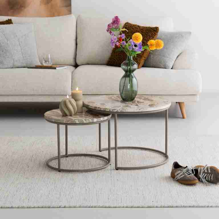 By-Boo Ronde Salontafel Alvar Marmer, Set van 2 stuks - Beige