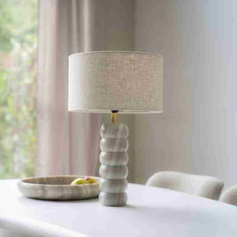 By-Boo Tafellamp Patron Marmer en Linnen, 55cm - Beige