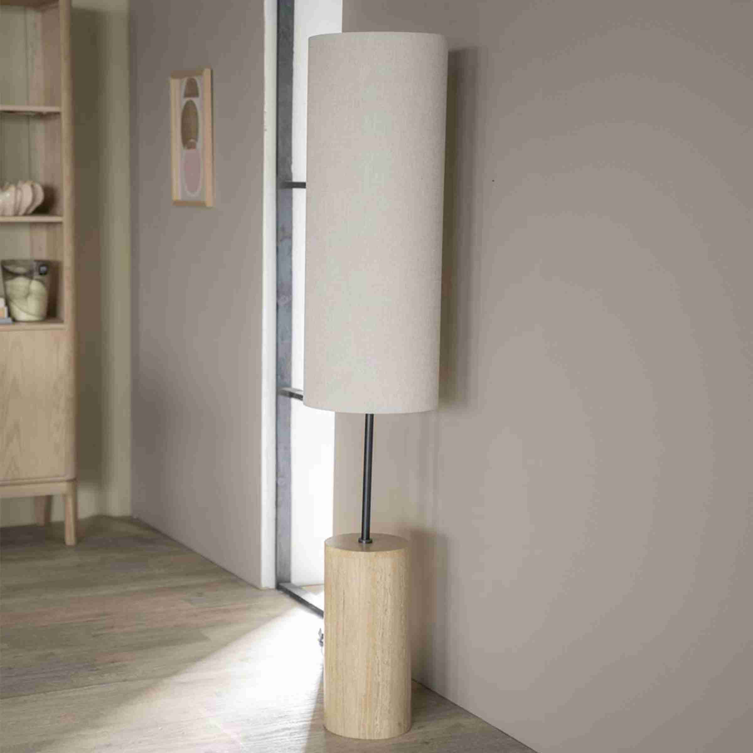 By-Boo Vloerlamp Amara Travertin en Linnen, 145cm - Natuurlijk