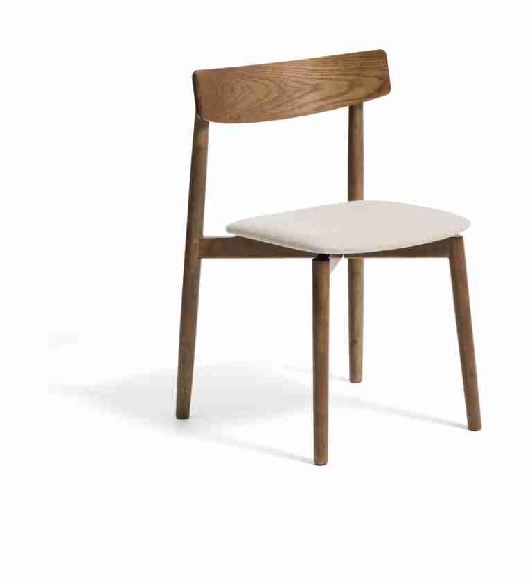 Kave Home Eetkamerstoel Evera Chenille en eiken - Beige/Bruin