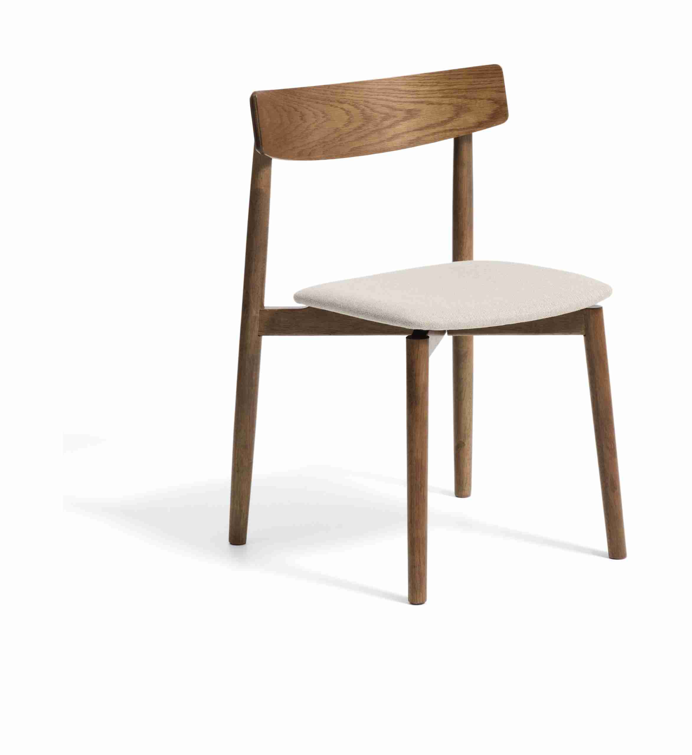 Kave Home Eetkamerstoel Evera Chenille en eiken - Beige/Bruin