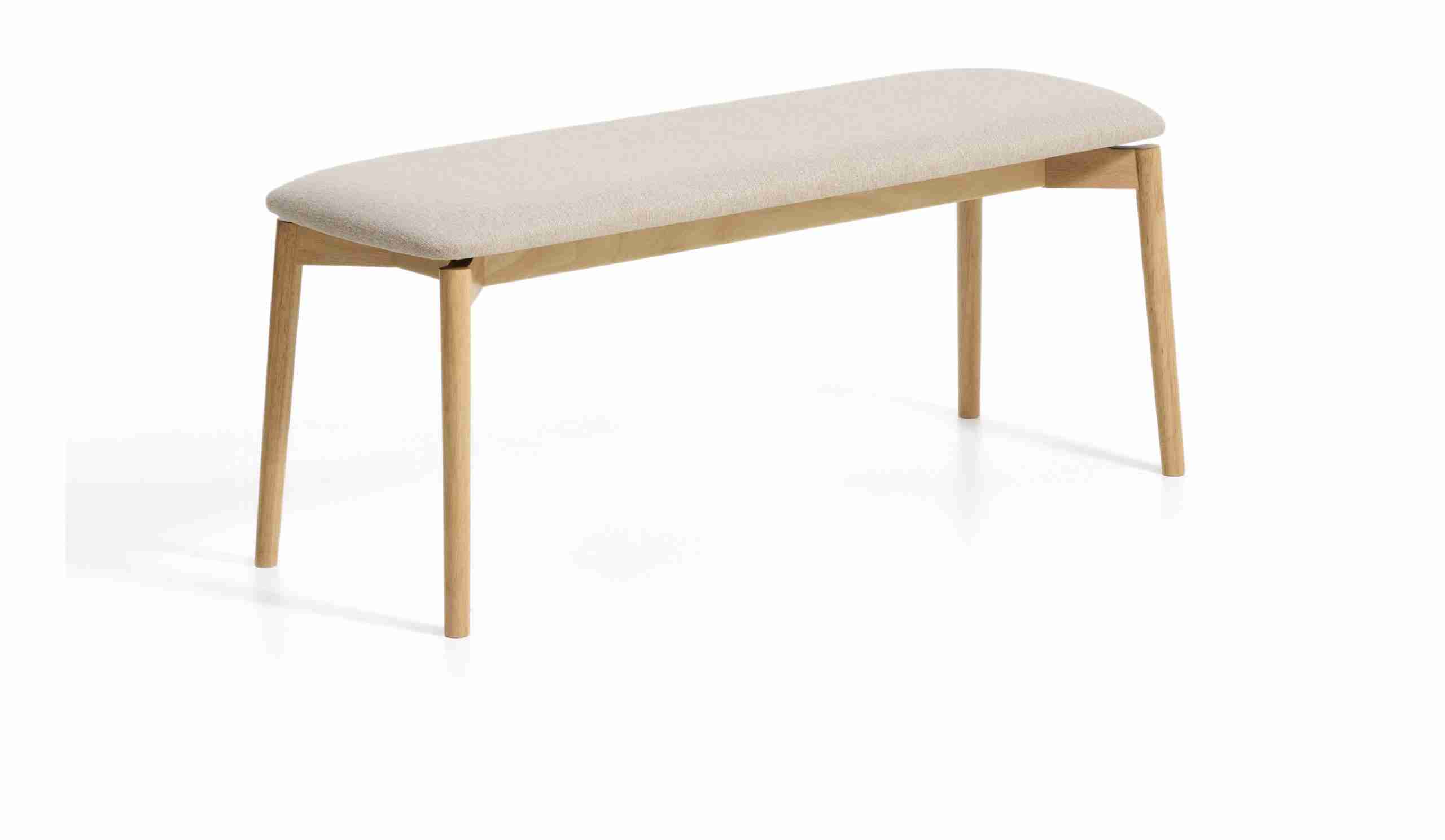 Kave Home Bankje Evera Chenille en eiken, 122cm - Beige/Naturel