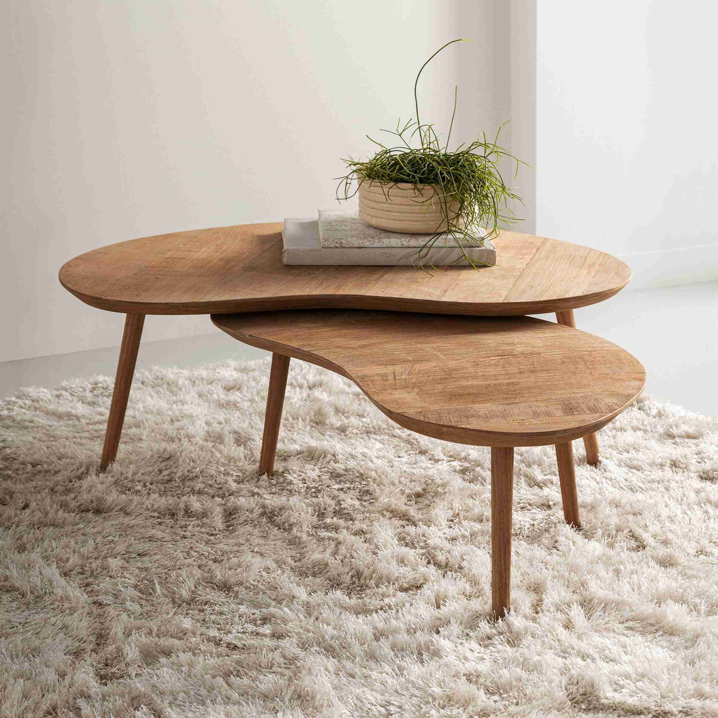 DTP Home Organische Salontafel Apollo Teakhout, Set van 2 stuks - Naturel