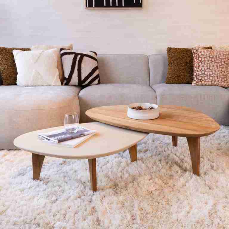 DTP Home Organische Salontafel Bliss Set van 2 stuks, Mortex en Teakhout, 100 x 70cm - Bruin