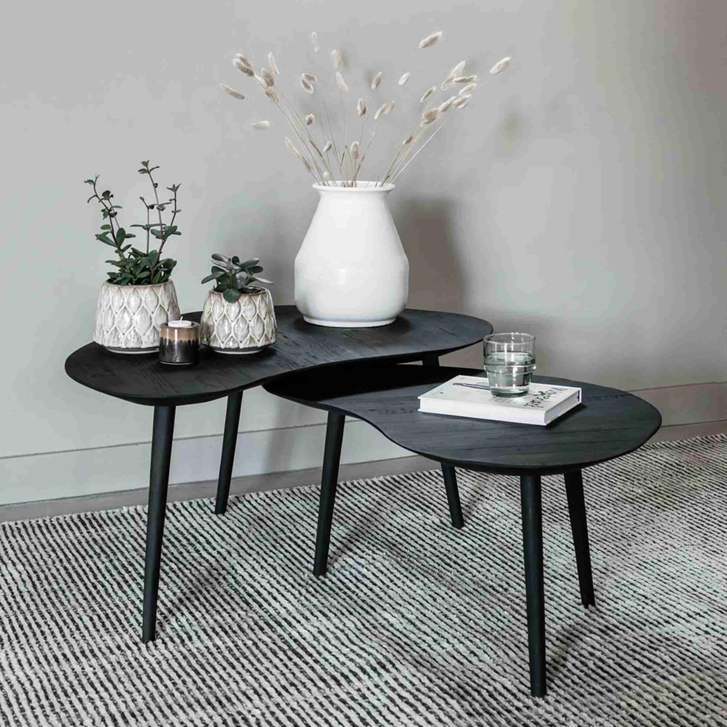 DTP Home Organische Salontafel Organus Teakhout, Set van 2 stuks - Zwart