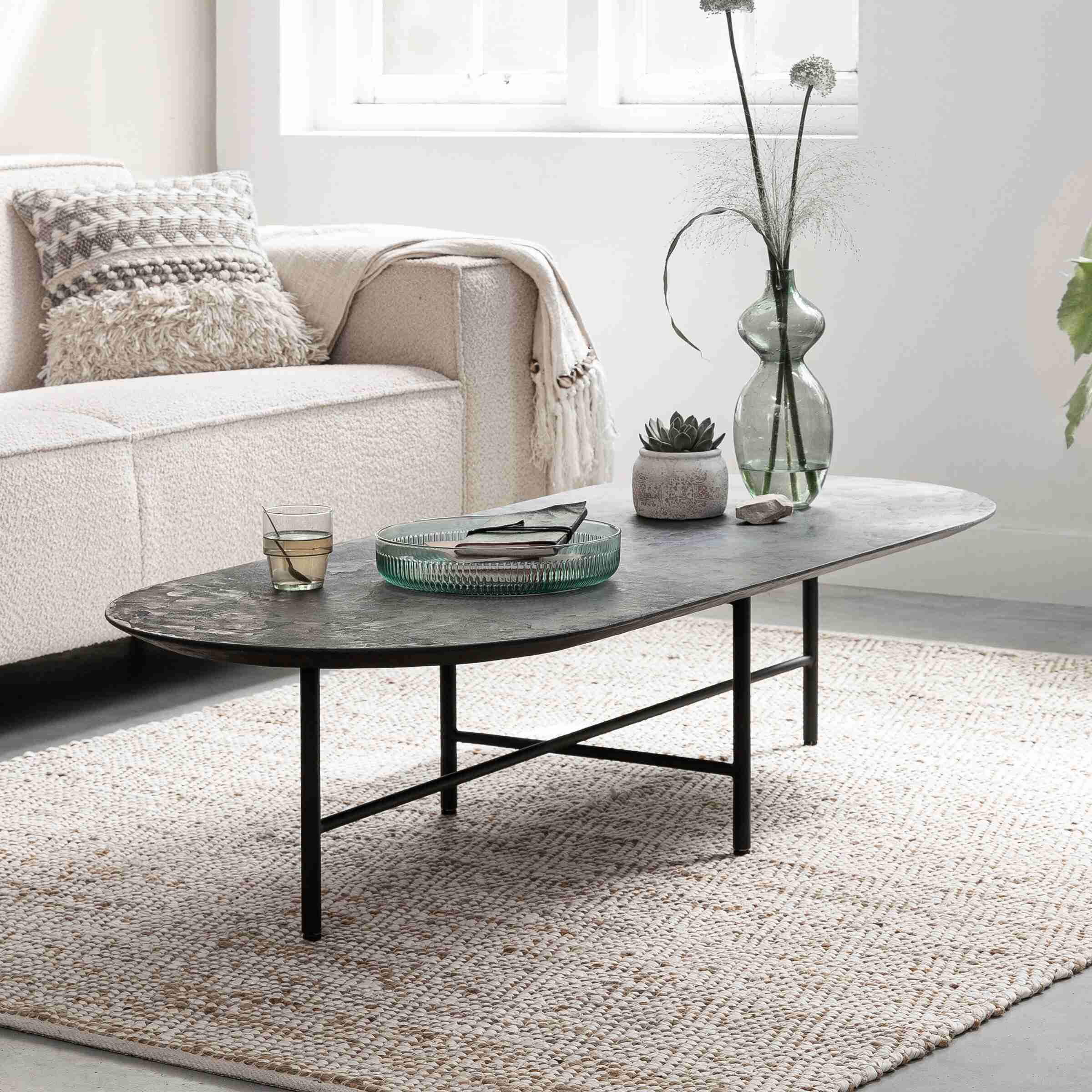DTP Home Ovale Salontafel Soho Betonlook, 150 x 60cm - Zwart - Ovaal