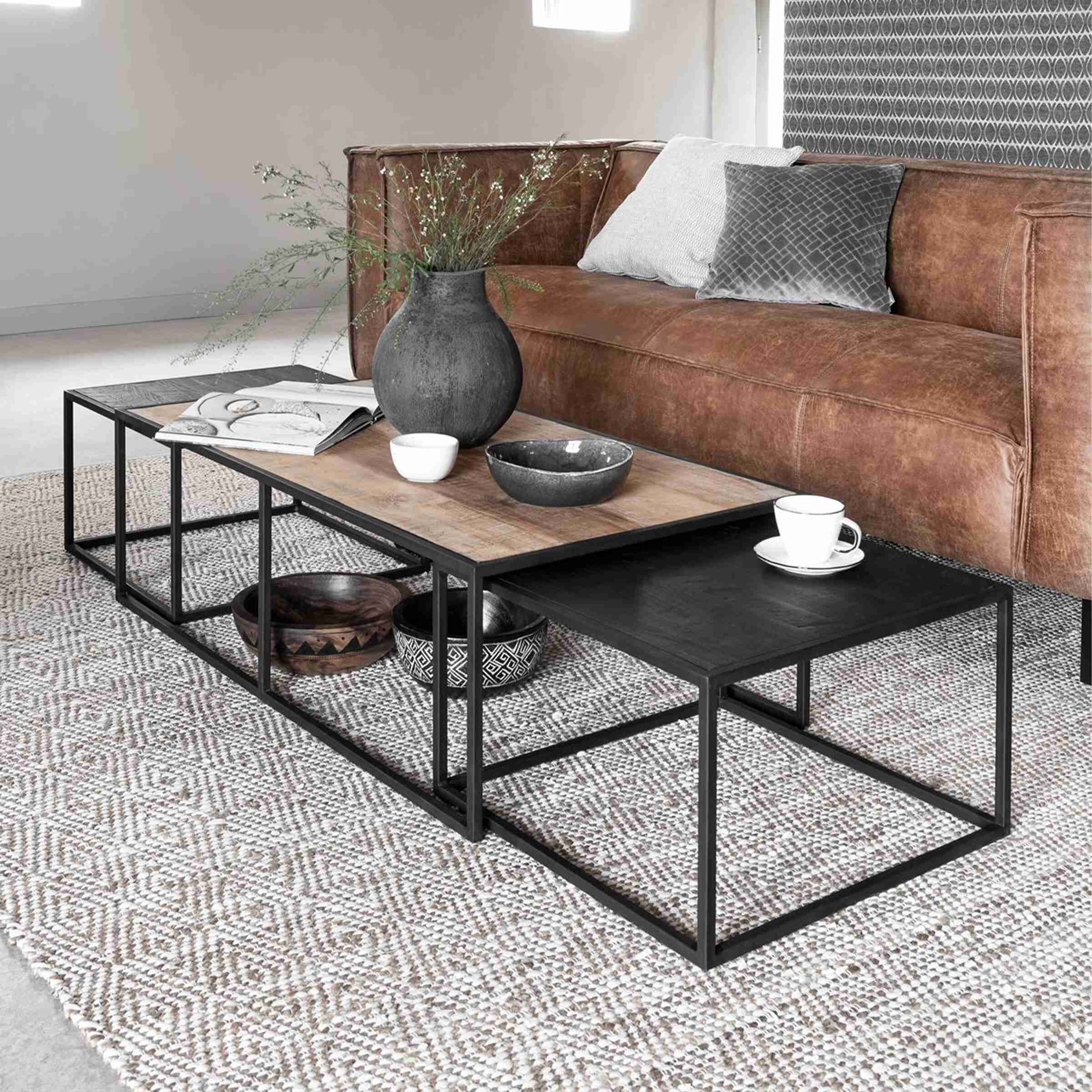 DTP Home Salontafel Cosmo Teakhout, Set van 3 stuks - Naturel