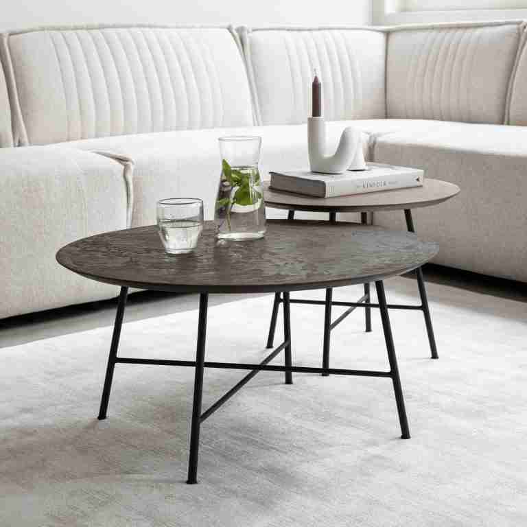 DTP Home Salontafel Delta Betonlook, Set van 2 stuks - Bruin/Zwart - Rond