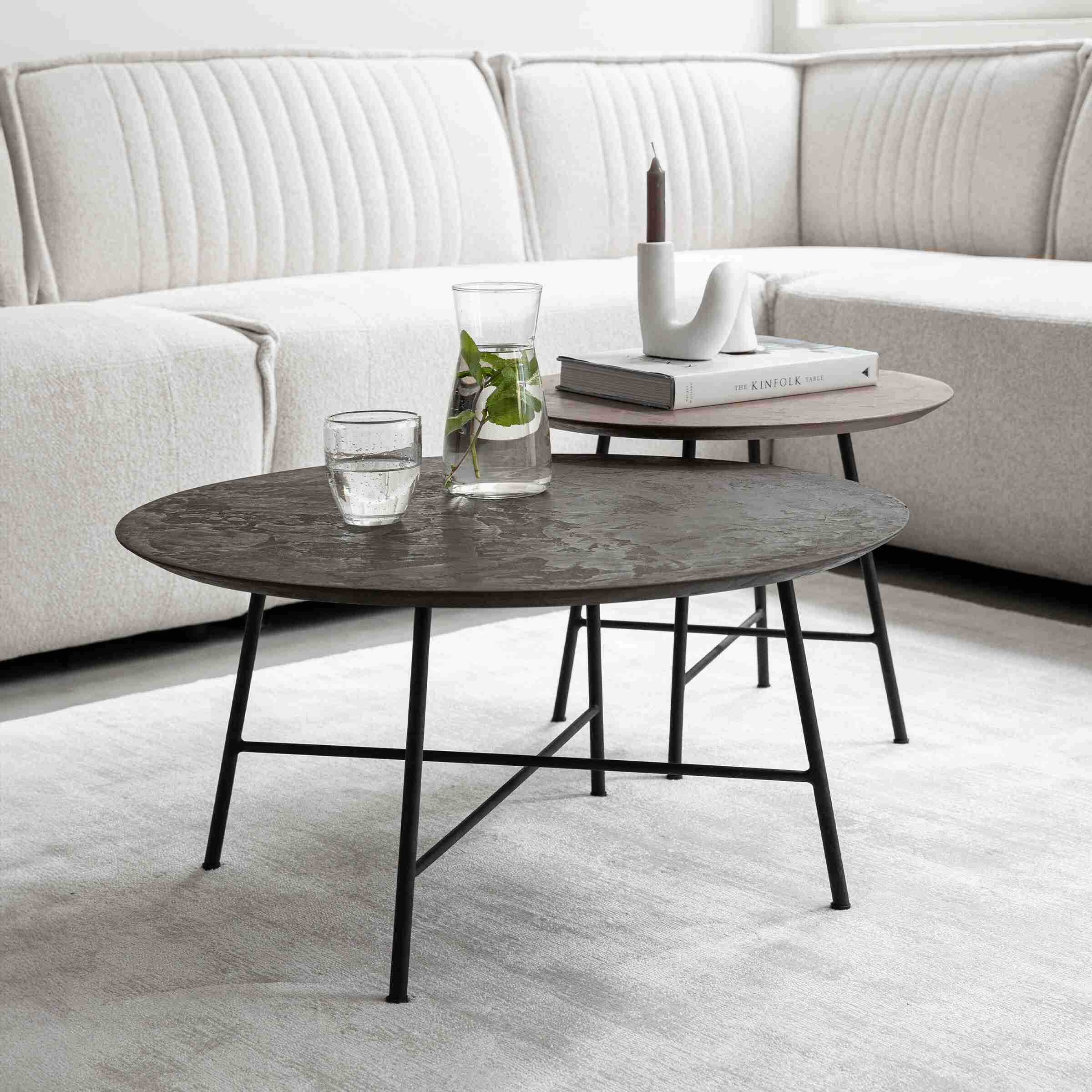 DTP Home Salontafel Delta Betonlook, Set van 2 stuks - Bruin/Zwart - Rond