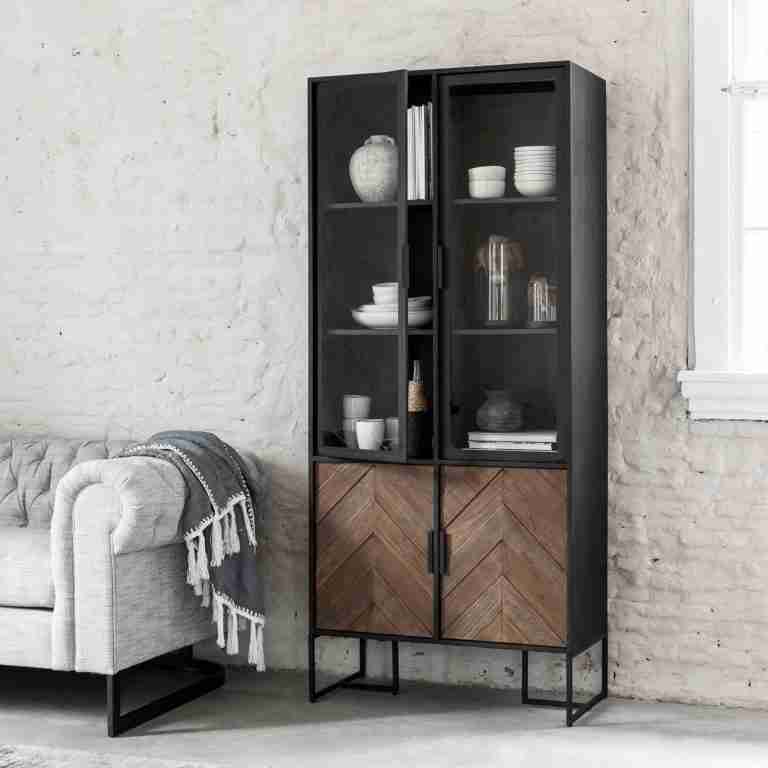 DTP Home Vitrinekast Criss Cross Hout en staal, 185 x 80cm - Naturel