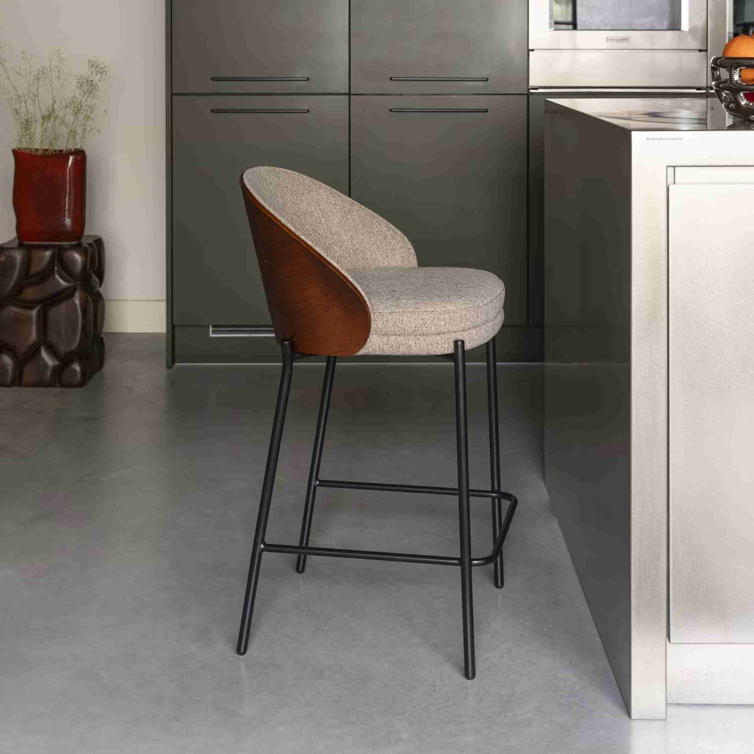 Dutchbone Barkruk Rodin Essenhout en stof - Beige (zithoogte 65cm)