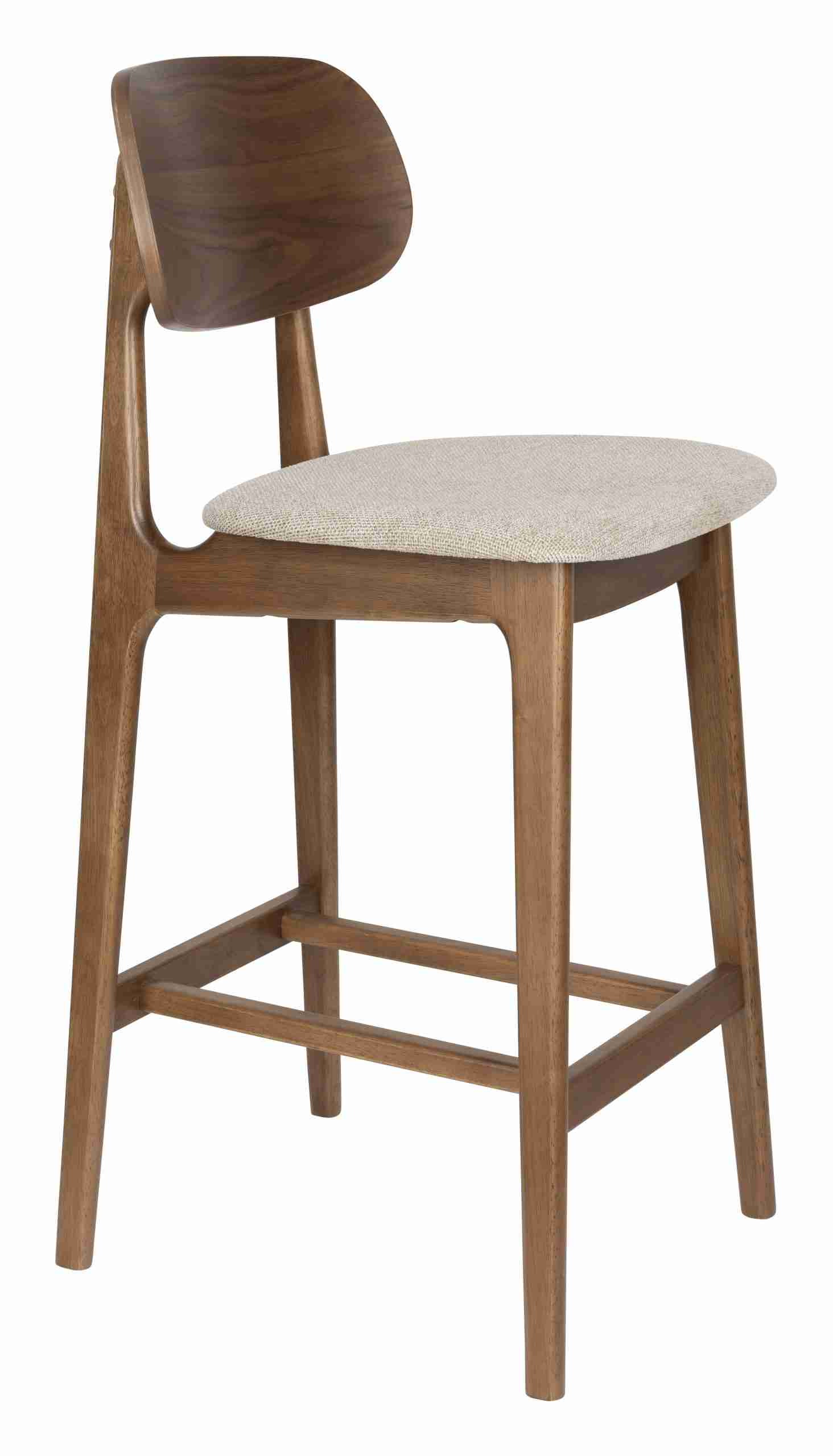 Dutchbone Barstoel Marais Geweven stof en hout - Beige/Hout (zithoogte 68cm)