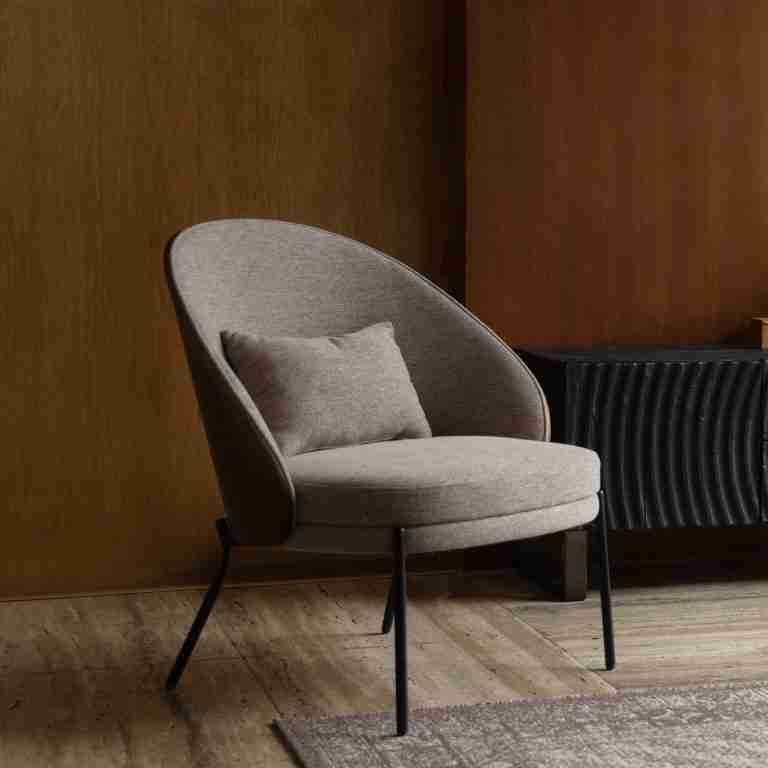 Dutchbone Fauteuil Rodin Essenhout en stof - Beige - Japandi