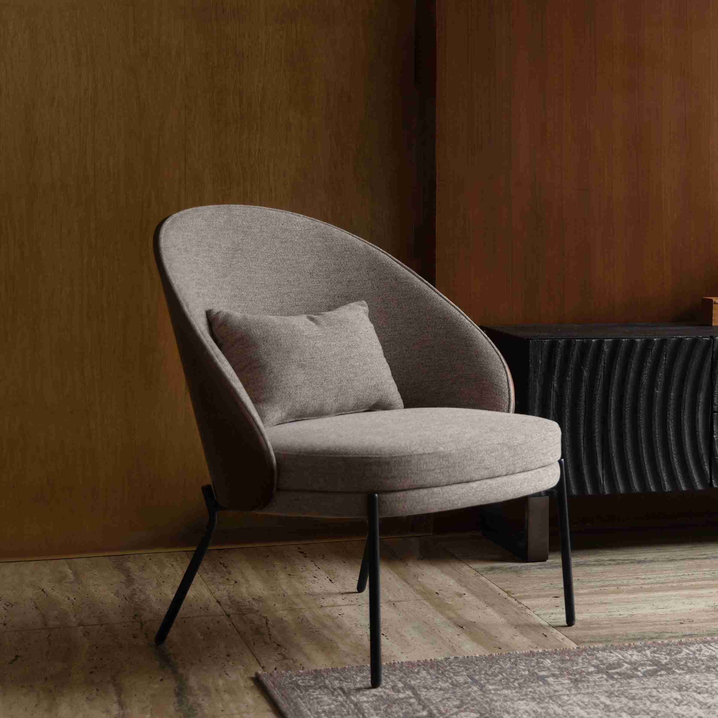 Dutchbone Fauteuil Rodin Essenhout en stof - Beige - Japandi
