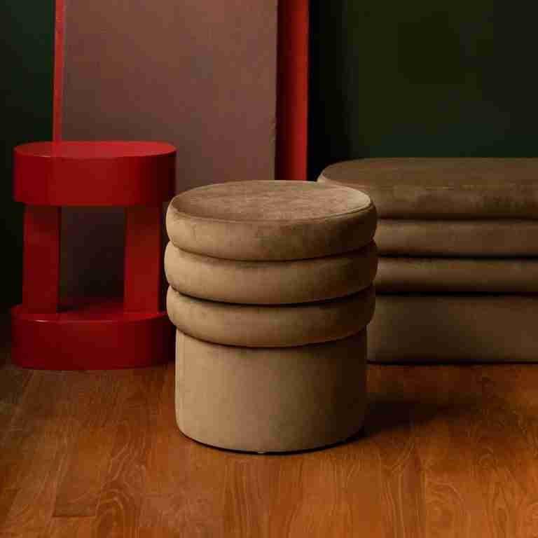 Dutchbone Hocker Aditi Velvet - Bruin