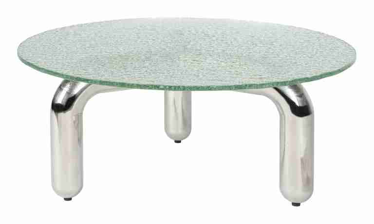 Dutchbone Ronde Salontafel Marly Glas en chroom, 80cm - Transparant,Zilver