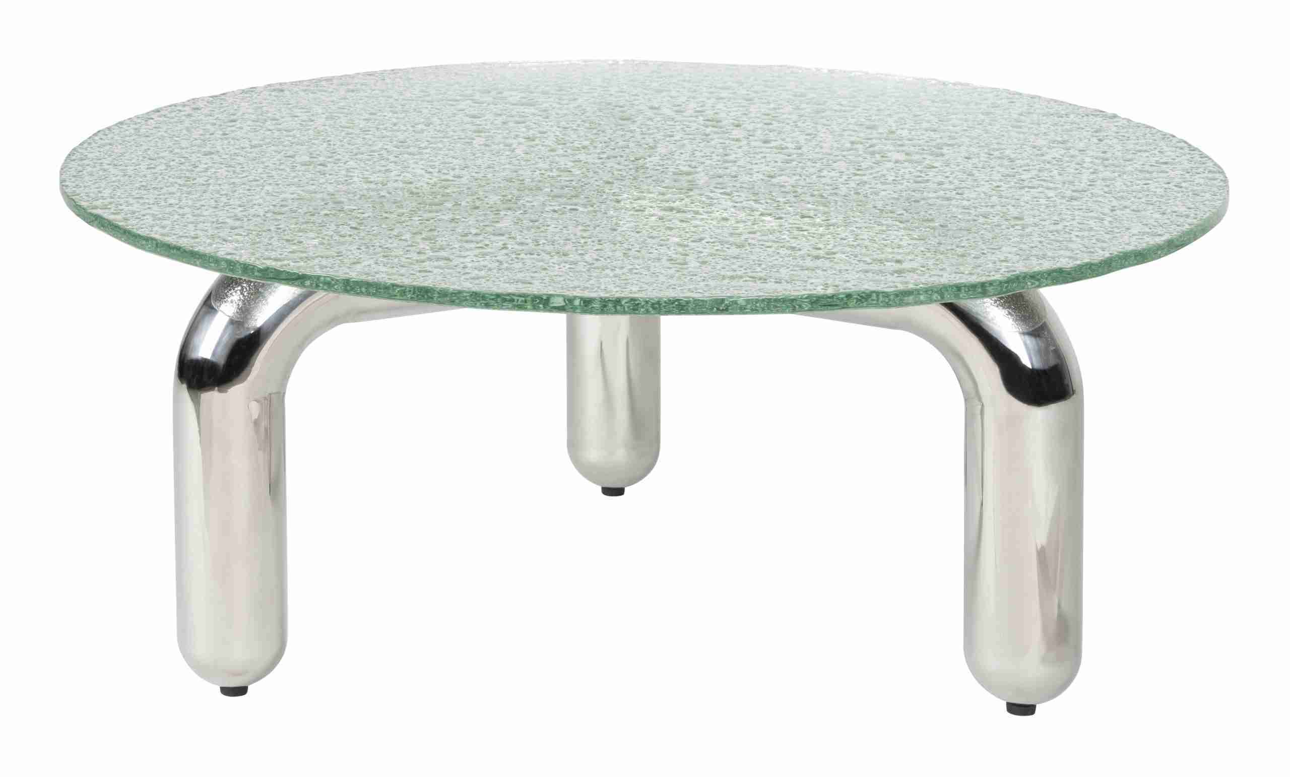 Dutchbone Ronde Salontafel Marly Glas en chroom, 80cm - Transparant,Zilver