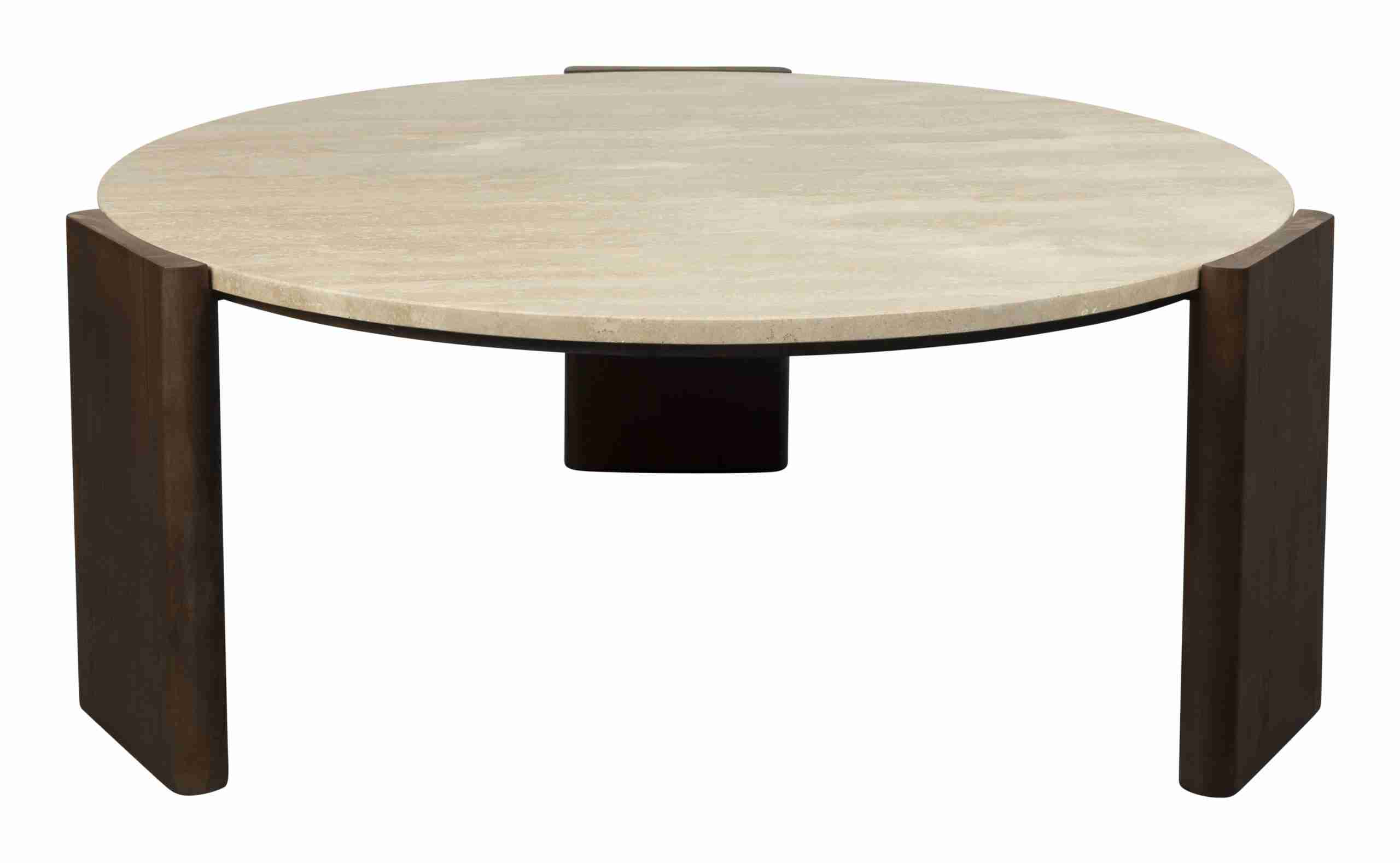Dutchbone Ronde Salontafel Valcour Travertin en hout, 90cm - Bruin
