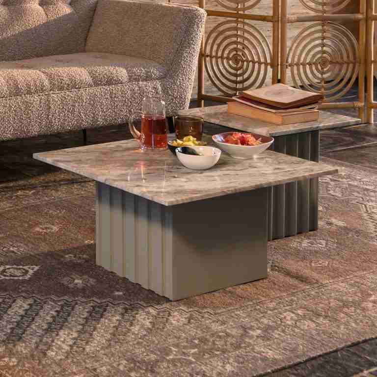 Dutchbone Salontafel Clayton Marmer, 60 x 60cm - Grijs - Vierkant