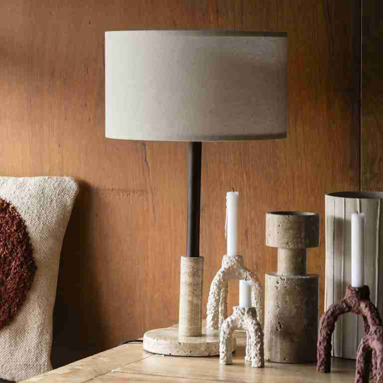 Dutchbone Tafellamp Jackson Travertin en hout, 61cm hoog - Bruin