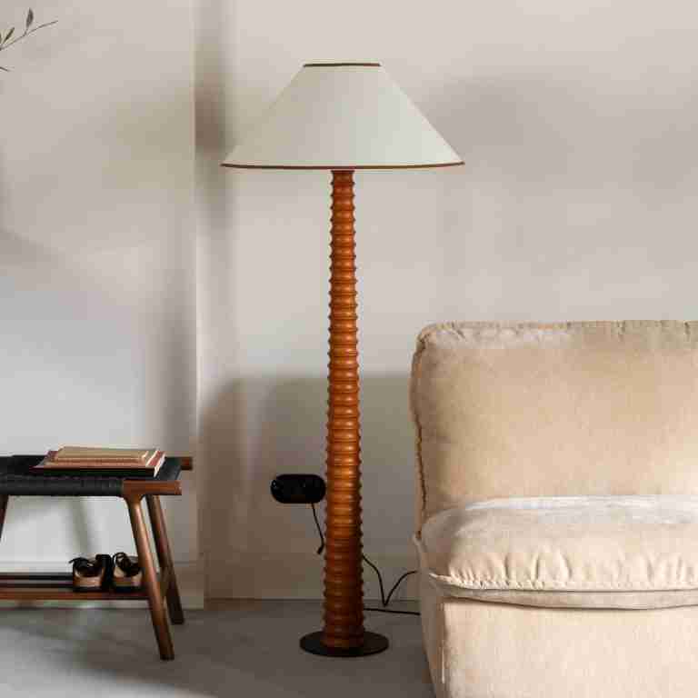 Dutchbone Vloerlamp Horace Katoen en eikenhout - Wit