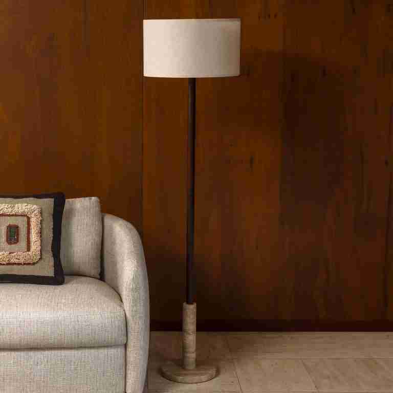 Dutchbone Vloerlamp Jackson Travertin en hout, 157cm hoog - Bruin