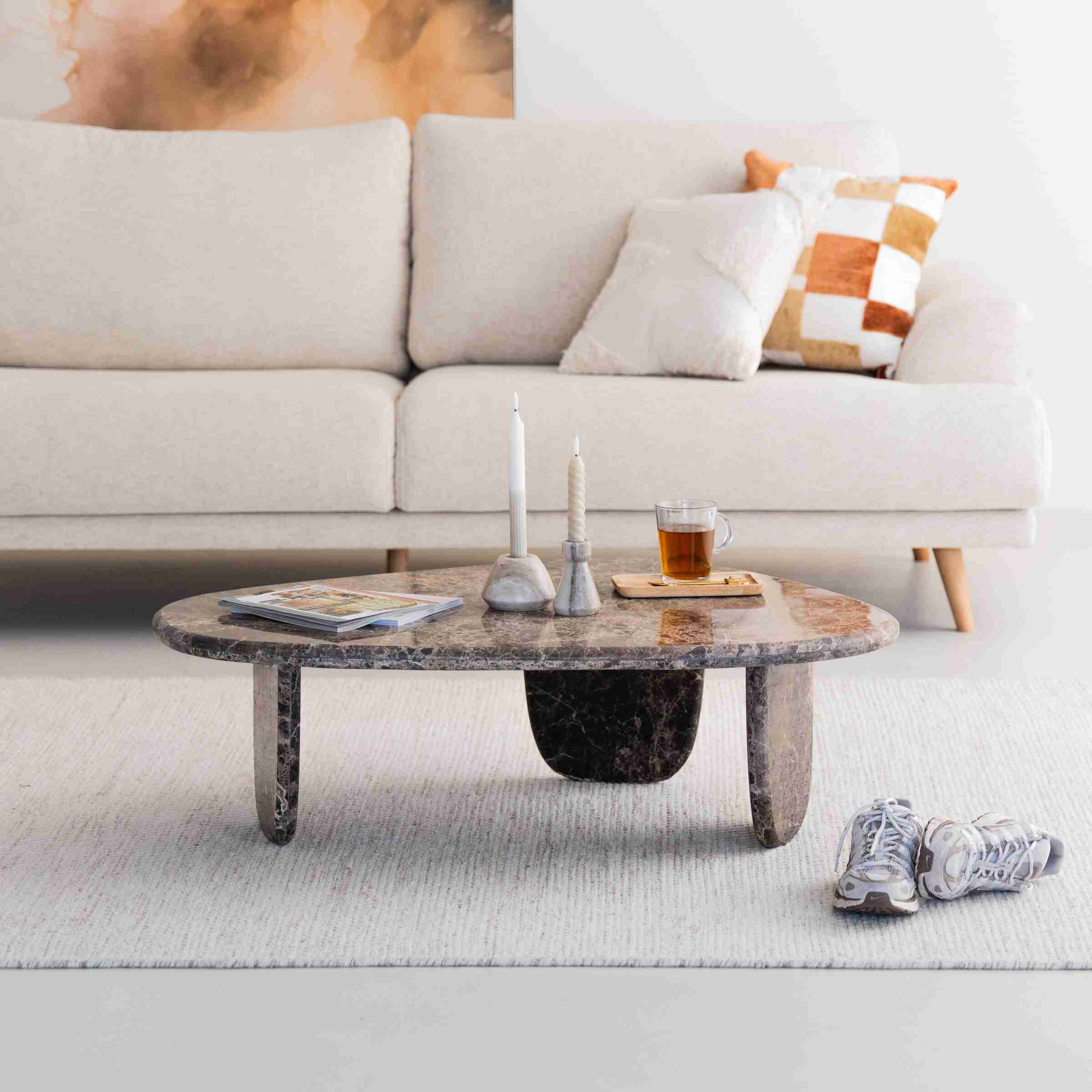 Eleonora Organische Salontafel Devin Marmer, 100 x 85cm - Bruin