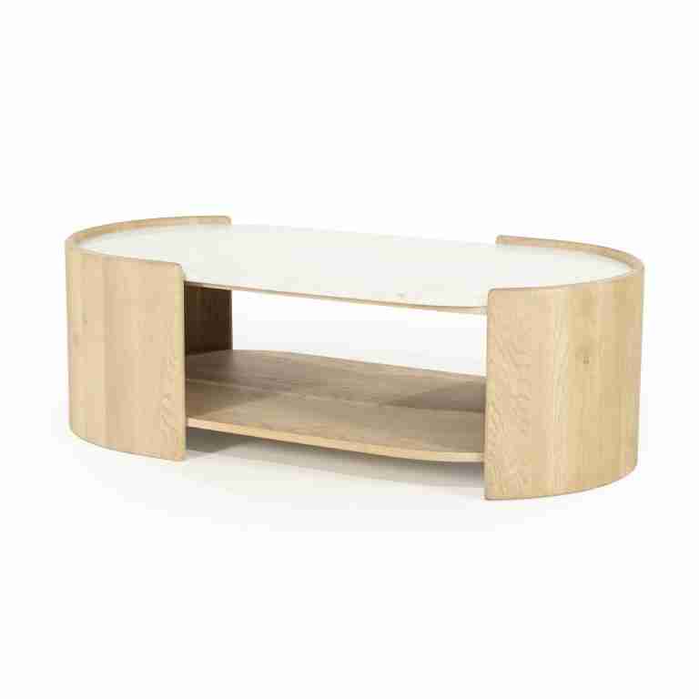 Eleonora Ovale Salontafel Don Marmer en eikenhout, 110 x 60cm - Naturel - Ovaal
